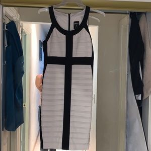 Black and white form-fitting dress